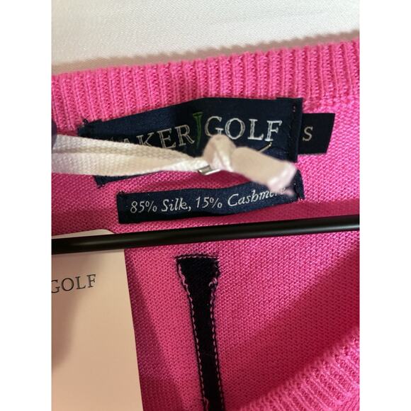 Baker Golf Womens S NWT Pink Silk Cashmere Golf Tee Print V-Neck Sweater Preppy - Picture 5 of 8